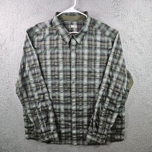 REI Coop Mens Plaid Long Sleeve Button Up‎ Shirt XL Green Hiking Outdoor